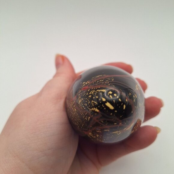 VINTAGE 1996 GLASS EYE STUDIO DICHROIC GLASS EGG PAPERWEIGHT BLUE RED GOLD USA - Picture 7 of 10